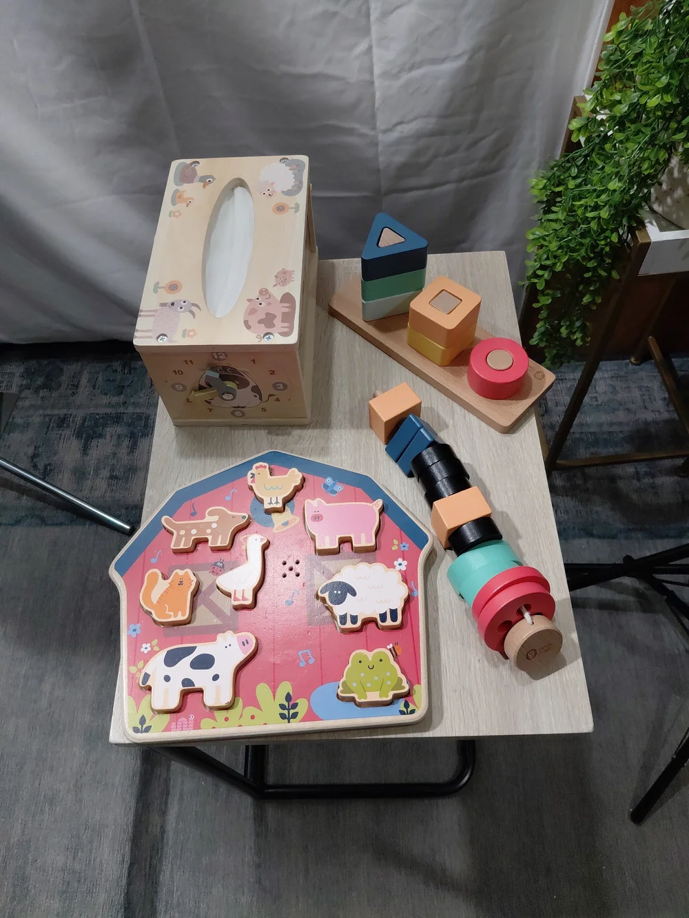 Wooden Farm Animal Puzzle & Stacking Toy Set - Multicolor